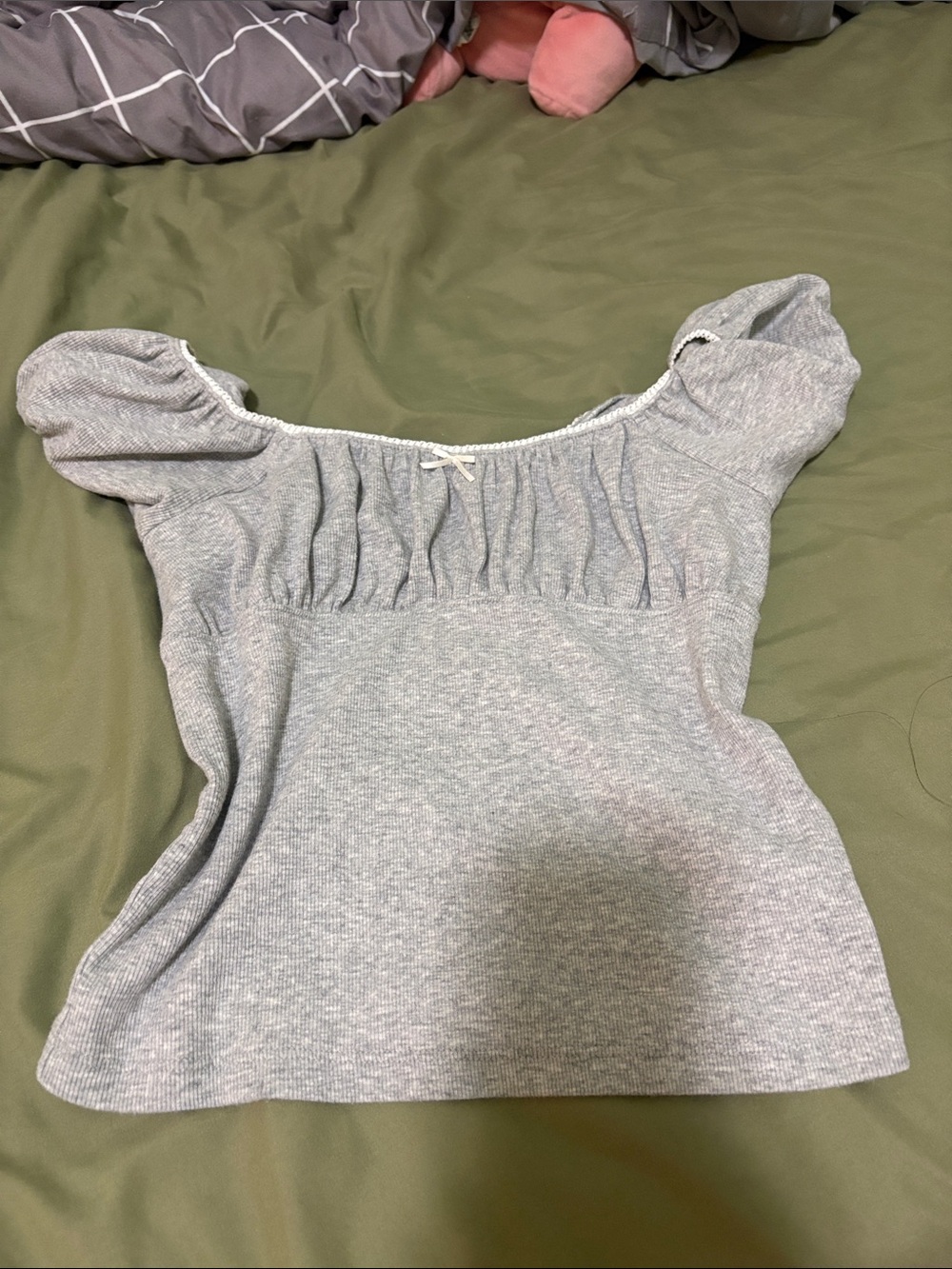 Aeropostale Light Heather Gray Puff-Sleeve Scoop Neck Crop Top
